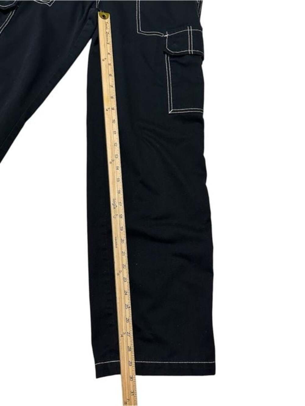 True Religion Black Cargo Pants with White Contrast Stitching - Picture 3 of 7